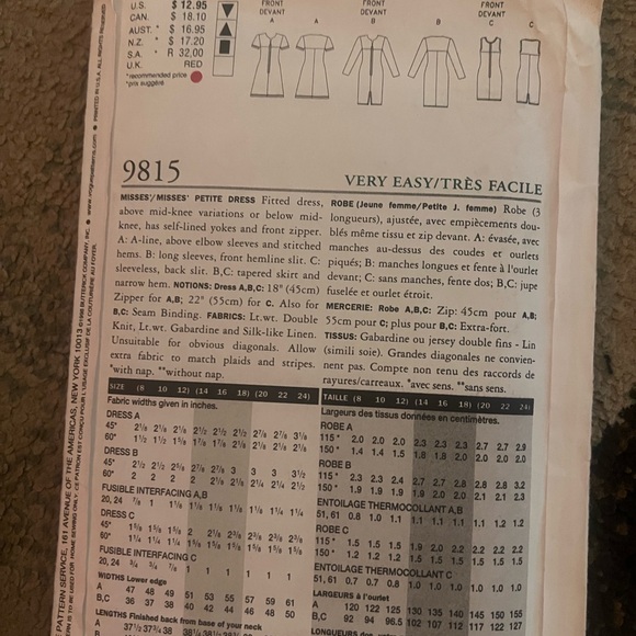 Very easy vogue 9815 pattern for sale - Picture 2 of 4